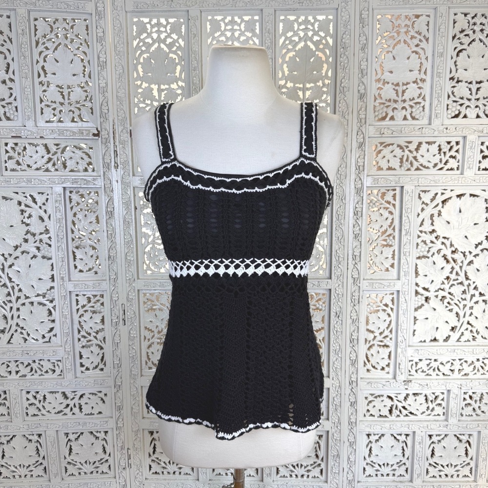Y2K Crochet Babydoll Tank Top Womens S/M Boho Whimsygoth Resort Coastal